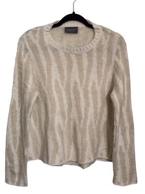 Wooden Ships Size X-Small Cream White Zebra Print Knit Pullover Sweater Boho